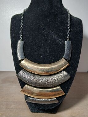 Mixed Metal Gold Silver Toned Bib Necklace Statement Bold